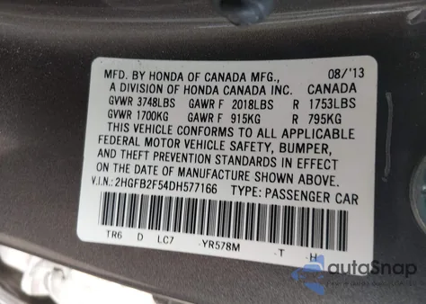 2013 Honda Civic Lx from USA, damaged, VIN 2HGFB2F54DH577166